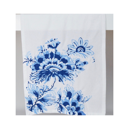 White with Blue Flowers Table Runner