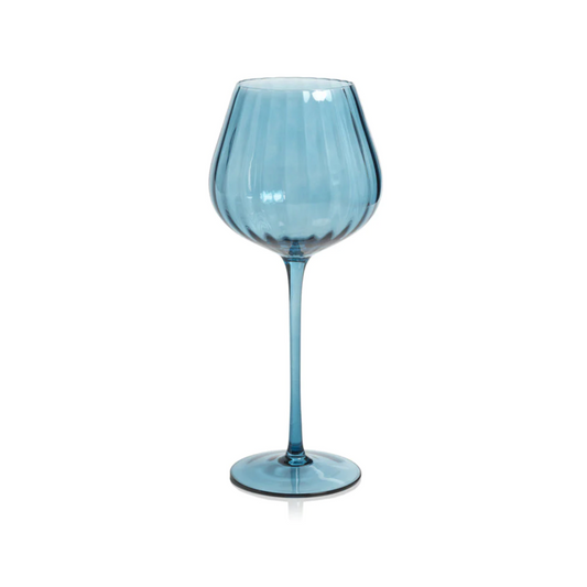 Blue Long Stem Wine Glass with Wavey Glass