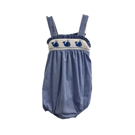 Smocked Blue Whale Bubble with Straps