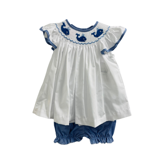 Smocked Blue Whale Bloomer Set