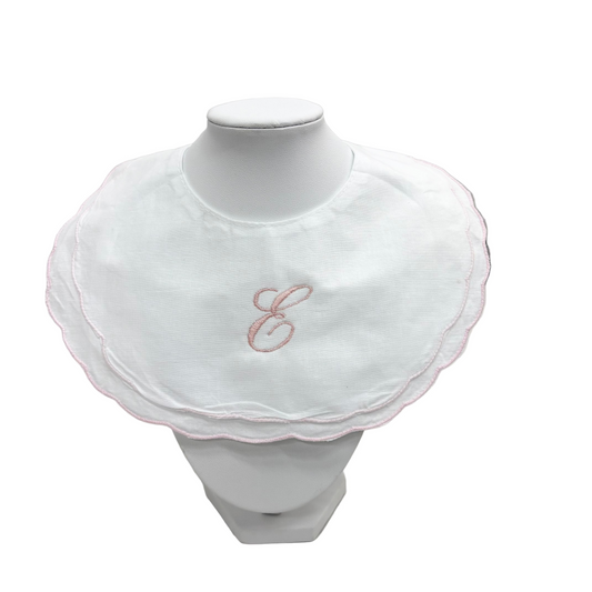 Custom - Scalloped Monogramed Bib - Pink or Blue