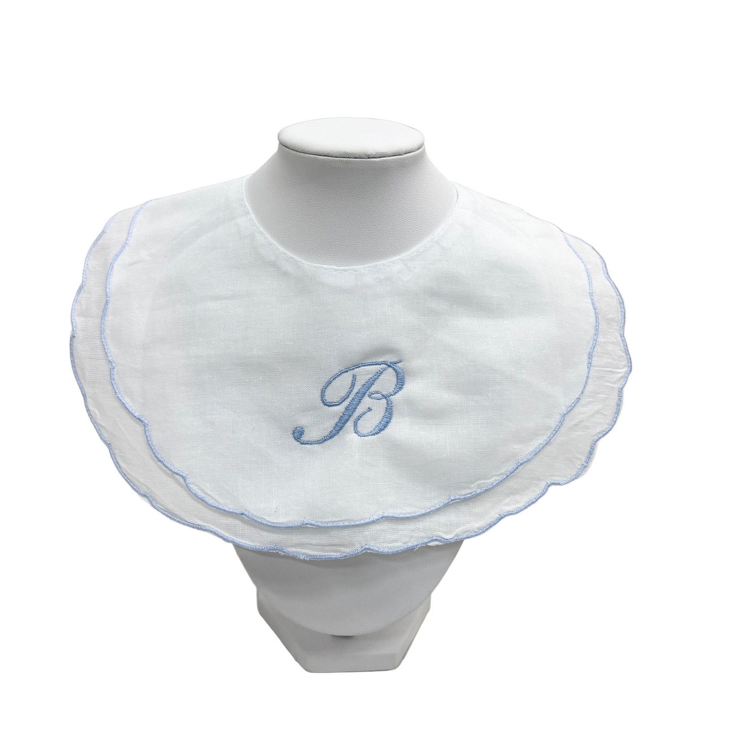 Custom - Scalloped Monogramed Bib - Pink or Blue