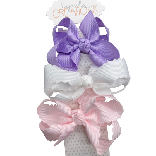 Scalloped Edge Hair Bow - Set of 3