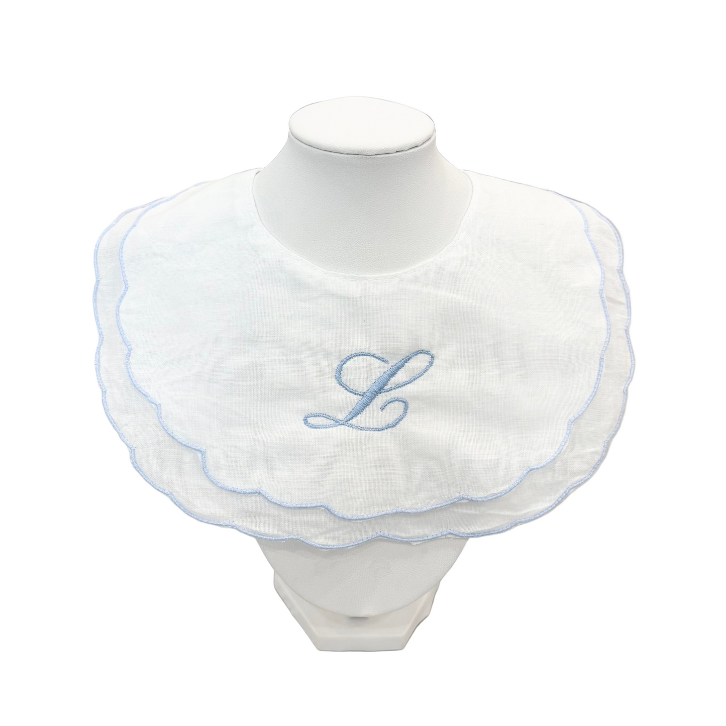 Custom - Scalloped Monogramed Bib - Pink or Blue