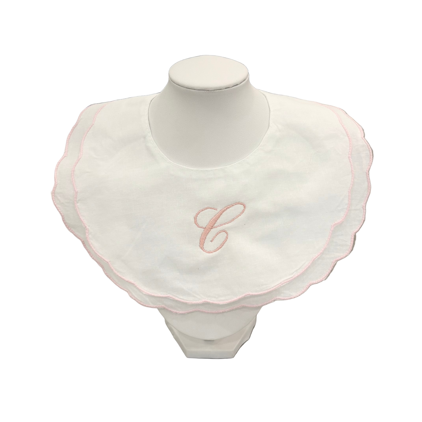 Custom - Scalloped Monogramed Bib - Pink or Blue