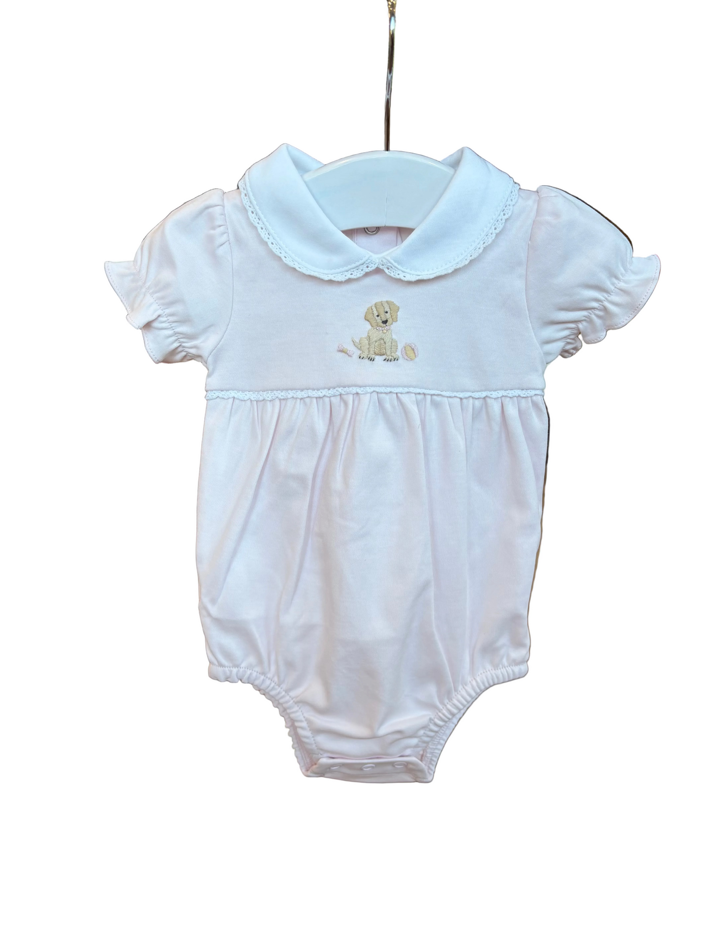 Baby Club Chic - Embroidered Dog on Pink Collection - Bib, Hat, Outfit, Blanket
