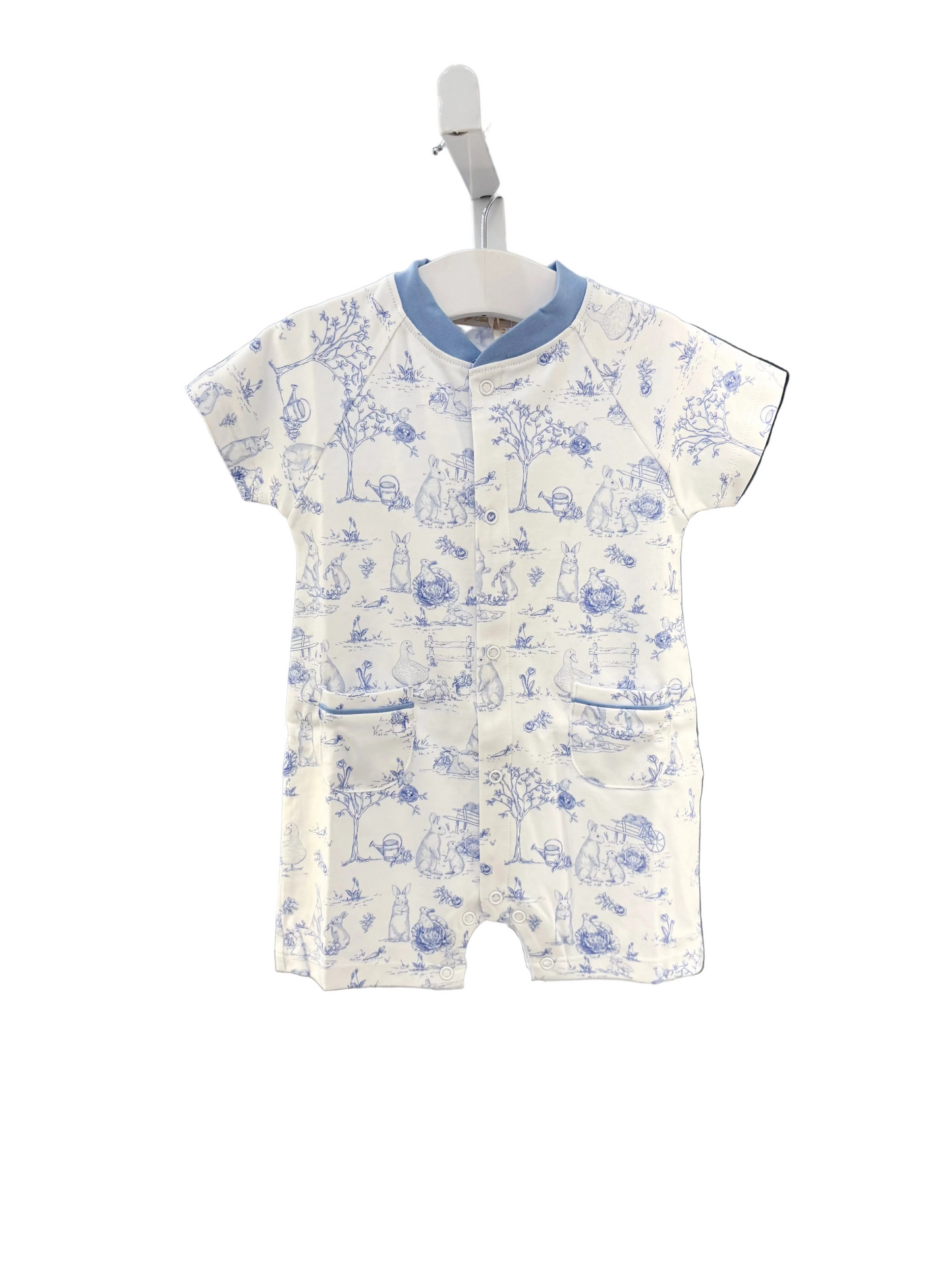 Baby Club Chic - Blue Toile Bunnies - Romper