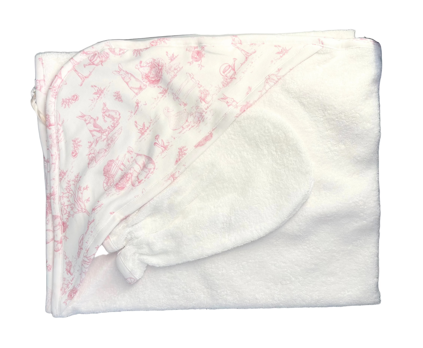 Baby Club Chic - Toile Bunnies - Hooded Towel with Mitt Set