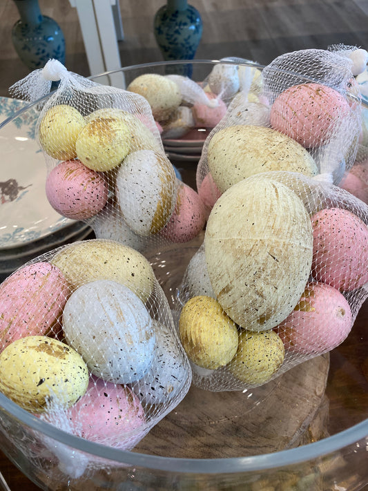 Gold Speckled Faux Easter Eggs in a Mesh Bag