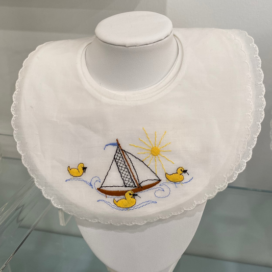 Embroidered Lace Bib with Sailboat and Ducks