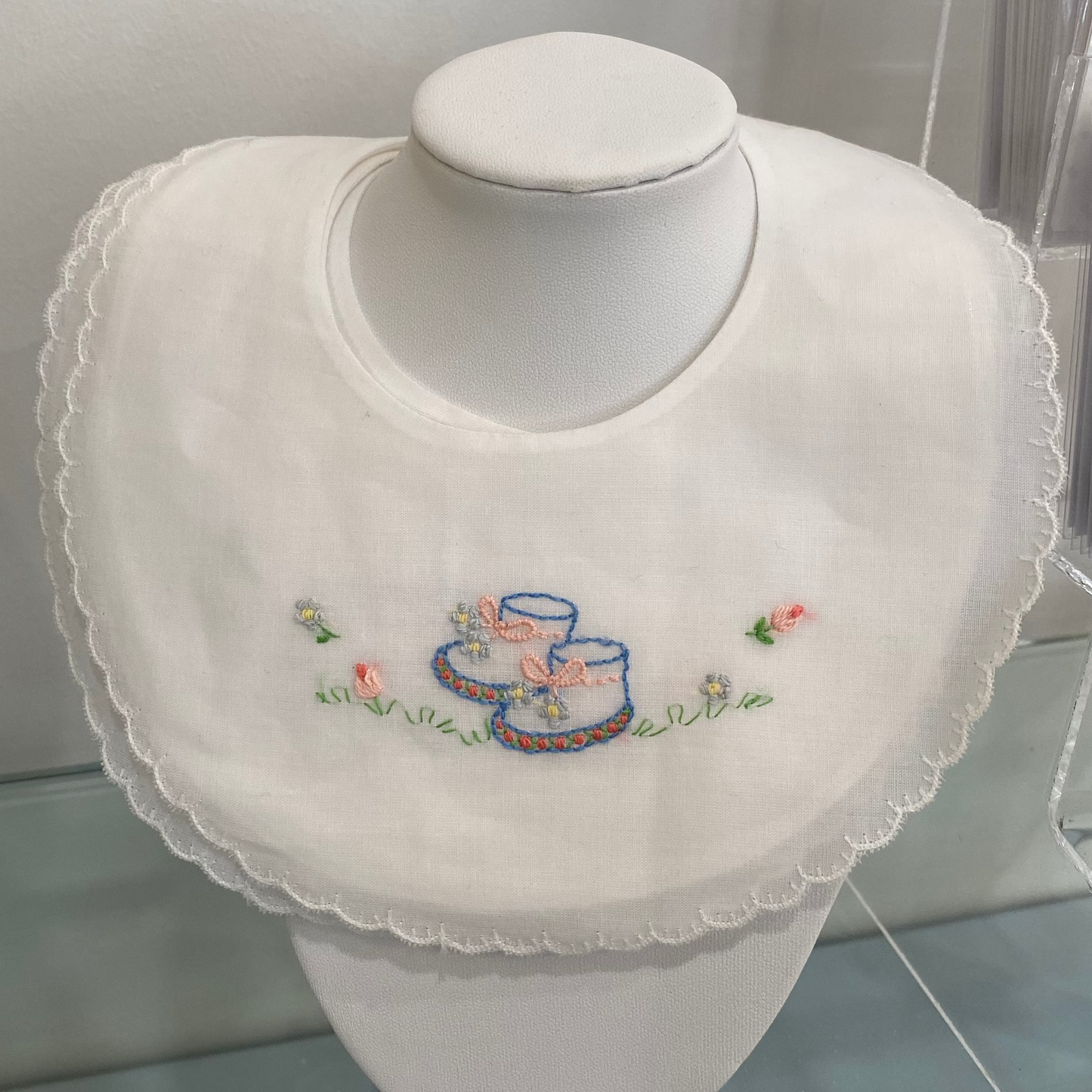Embroidered Lace Bib with Booties