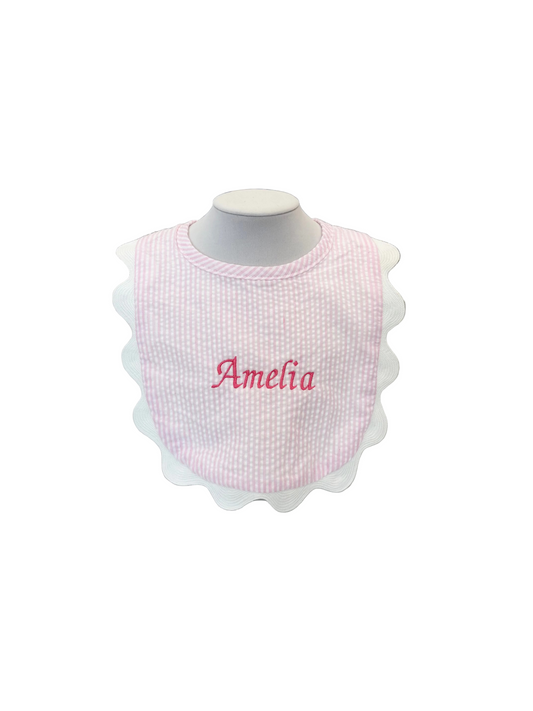 Seersucker Scallop Bib - Blue or Pink