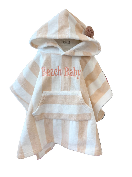 Elegant Baby - Stripe Hooded Terry Poncho - Pink or Blue
