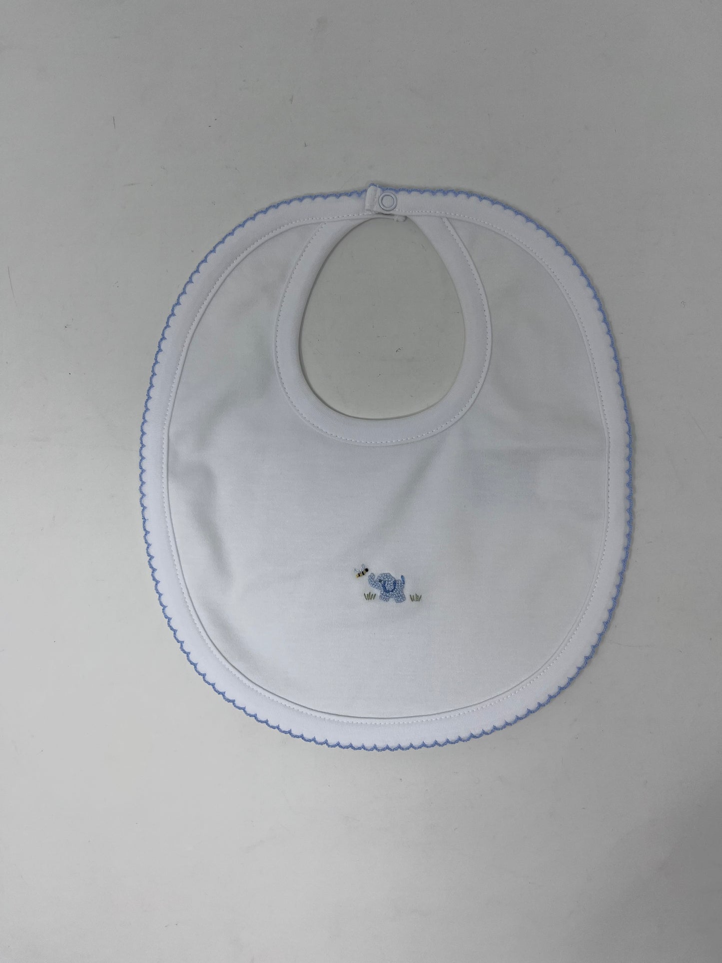 Embroidered Elephant Bib with Stitched Edging - Three Colors