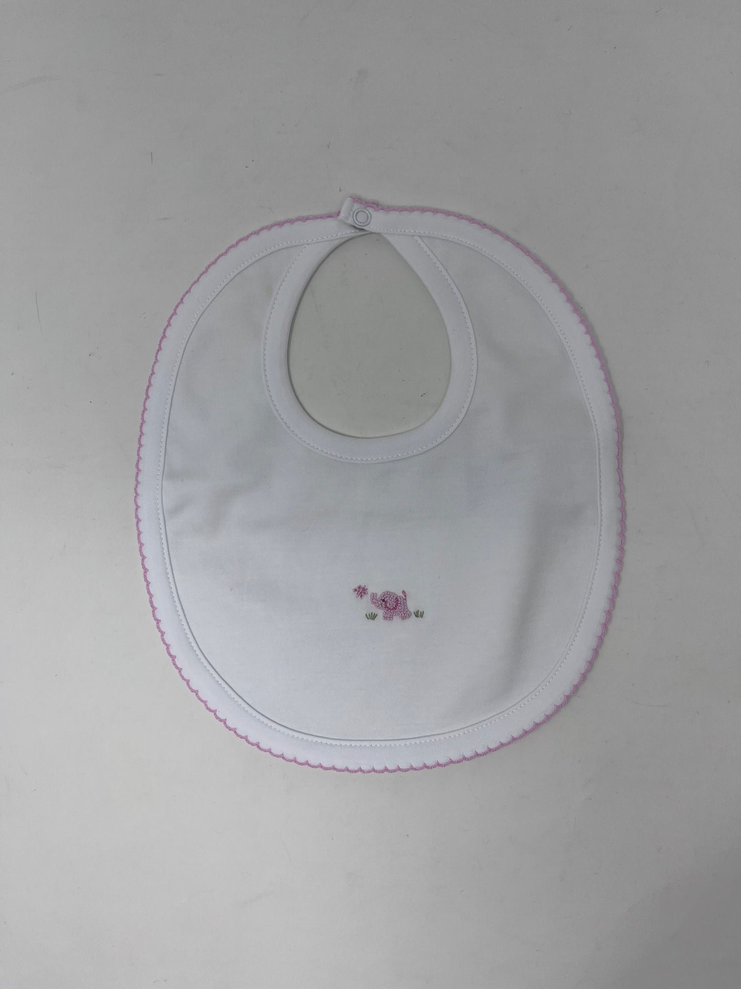 Embroidered Elephant Bib with Stitched Edging - Three Colors