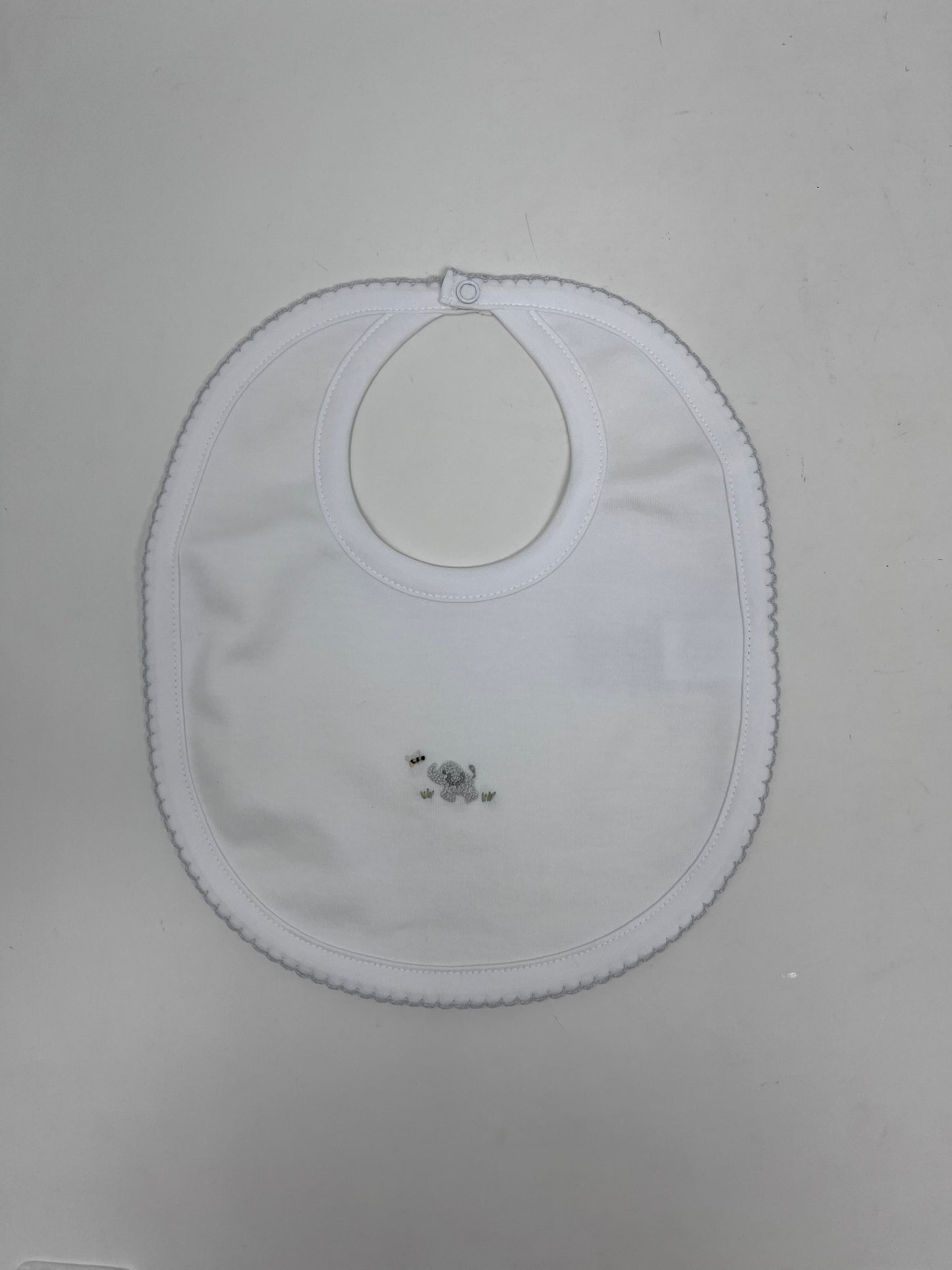 Embroidered Elephant Bib with Stitched Edging - Three Colors