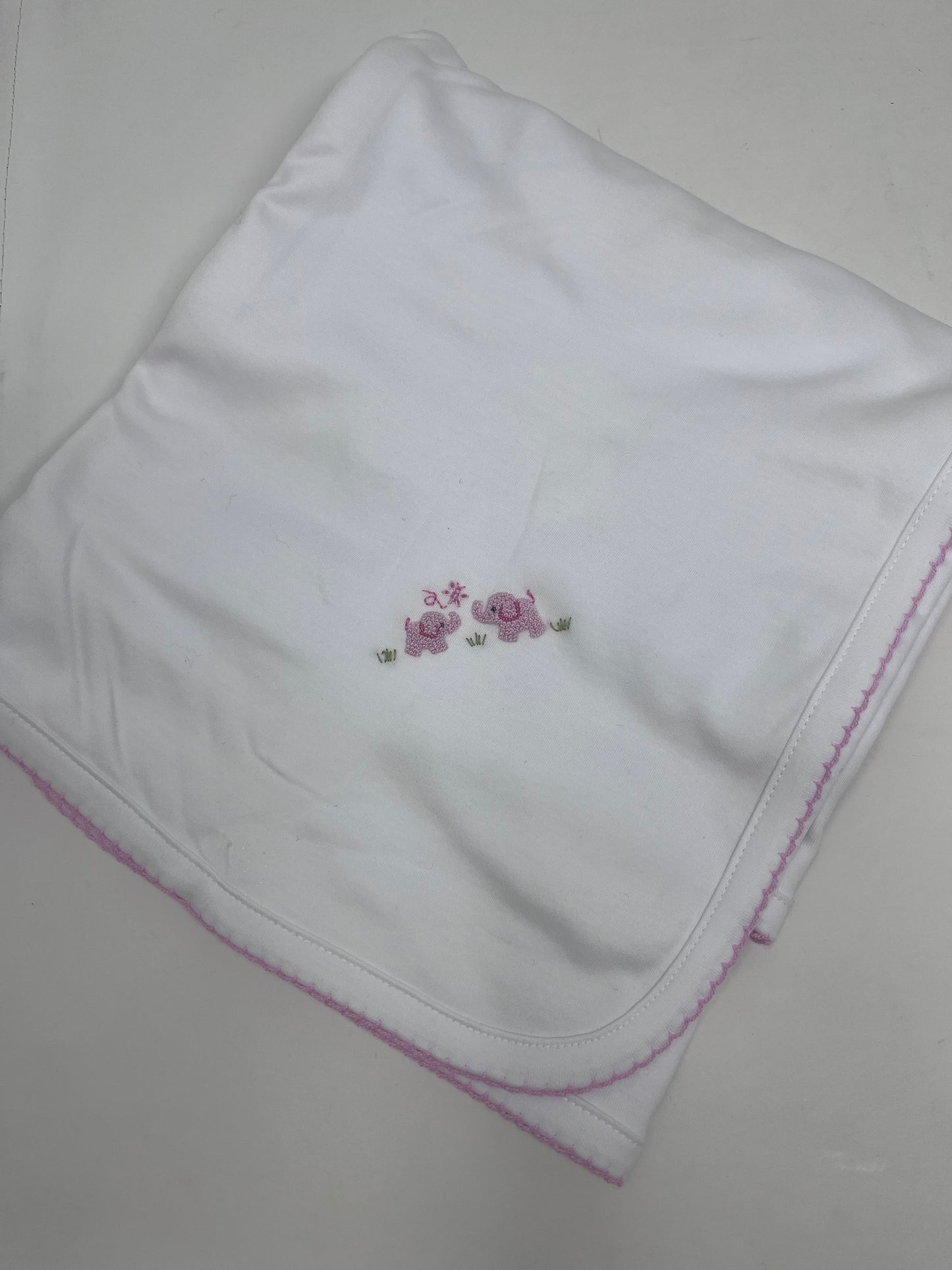 Baby Blanket with Hand Embroidered Elephant - Three Colors