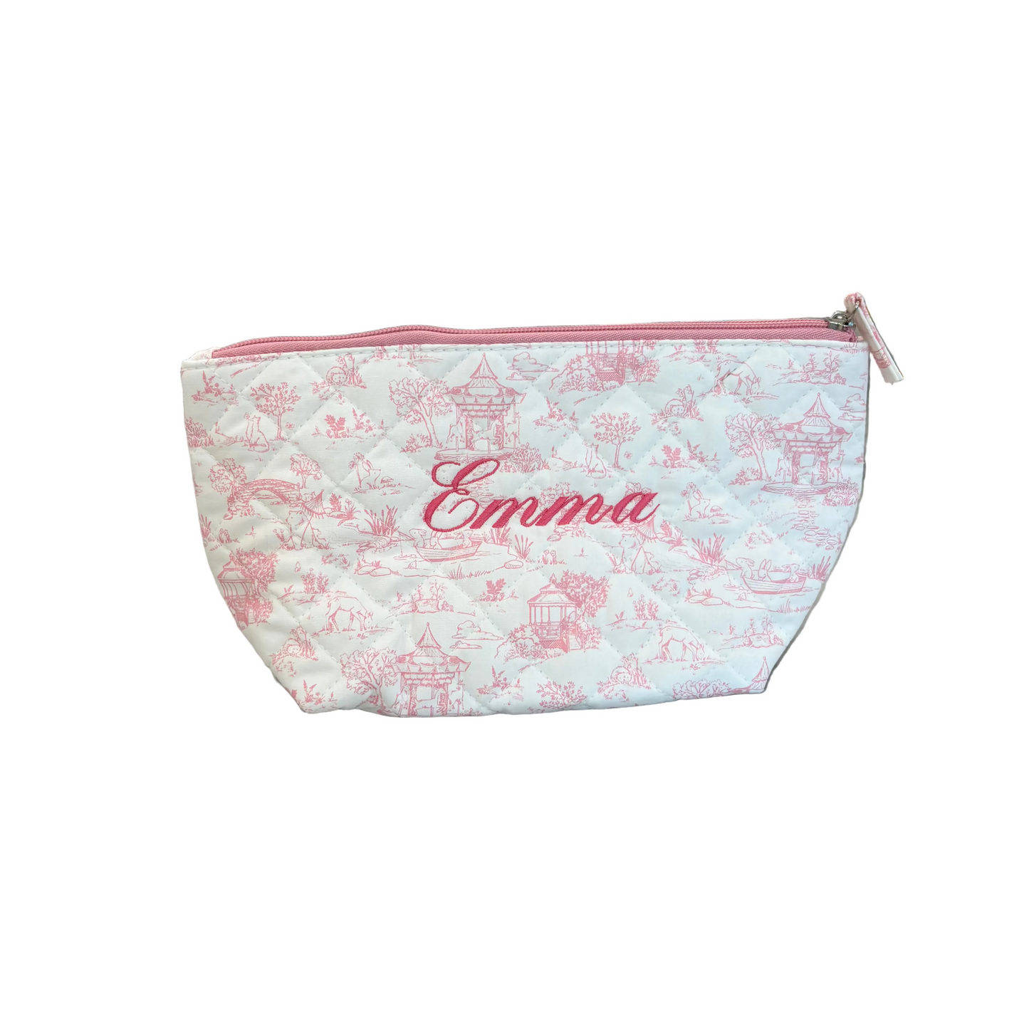 Toile Quilted Pouch - Pink - Two Sizes