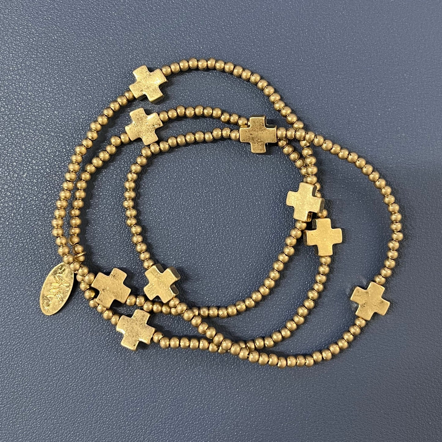 Gold Stretch Bracelets with Crosses - Set of 3