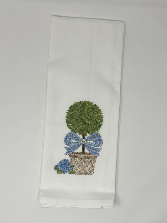 Topiary with Blue Bow Kitchen Towel