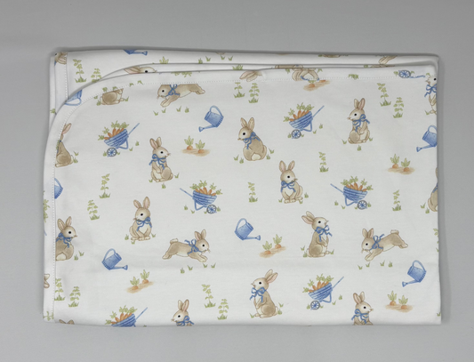 Bunny Wheelbarrow Receiving Blanket