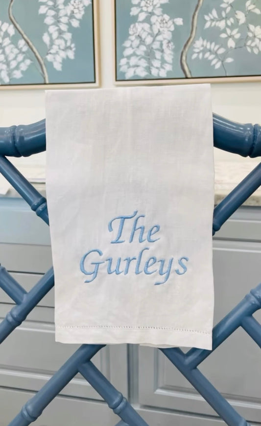 Hemstitched White Linen Guest Towel