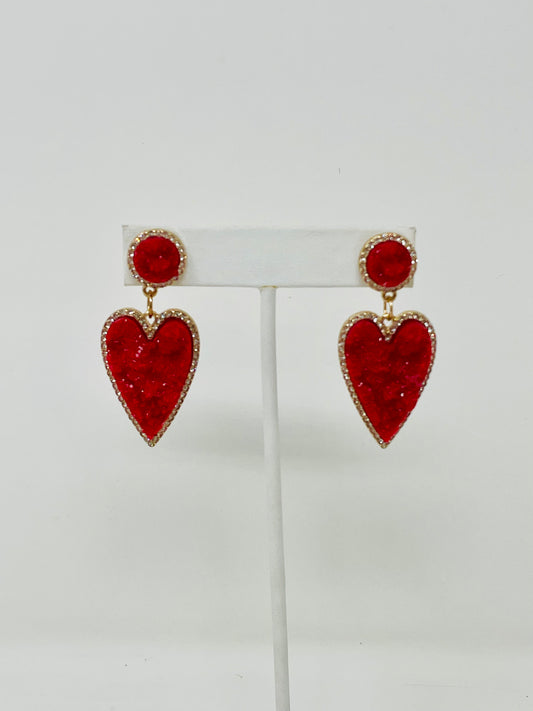 Red Heart Earrings with Diamonds