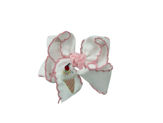 Embroidered Hair Bow - Ice Cream Cone