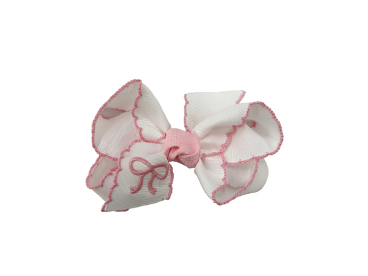 Embroidered Hair Bow - Pink Bow