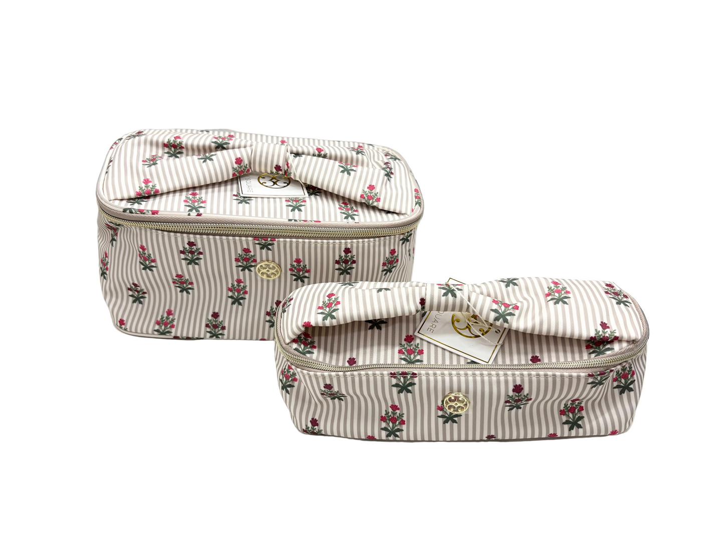 Floral and Stripe Cosmetic Bag