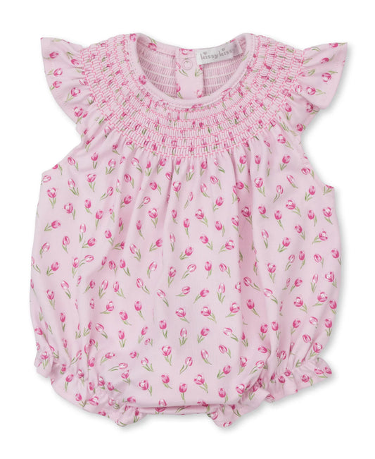 Tulip Blossoms Pink Smocked Bubble