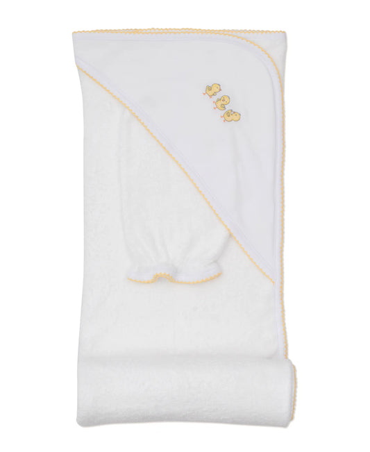 Hooded Towel & Mitt Set - Yellow Stitched Chicks