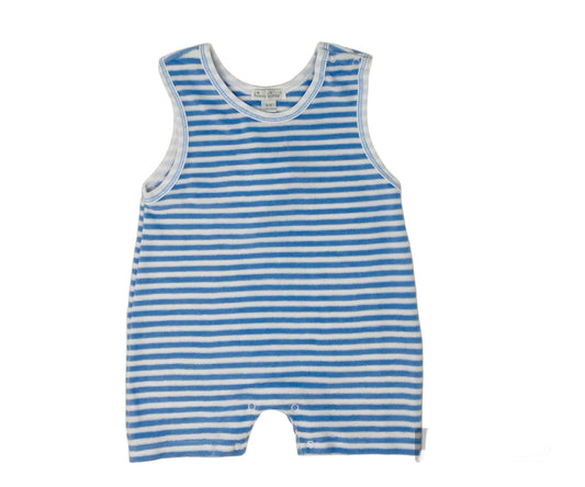 Blue Stripe Terry Romper - Light Blue