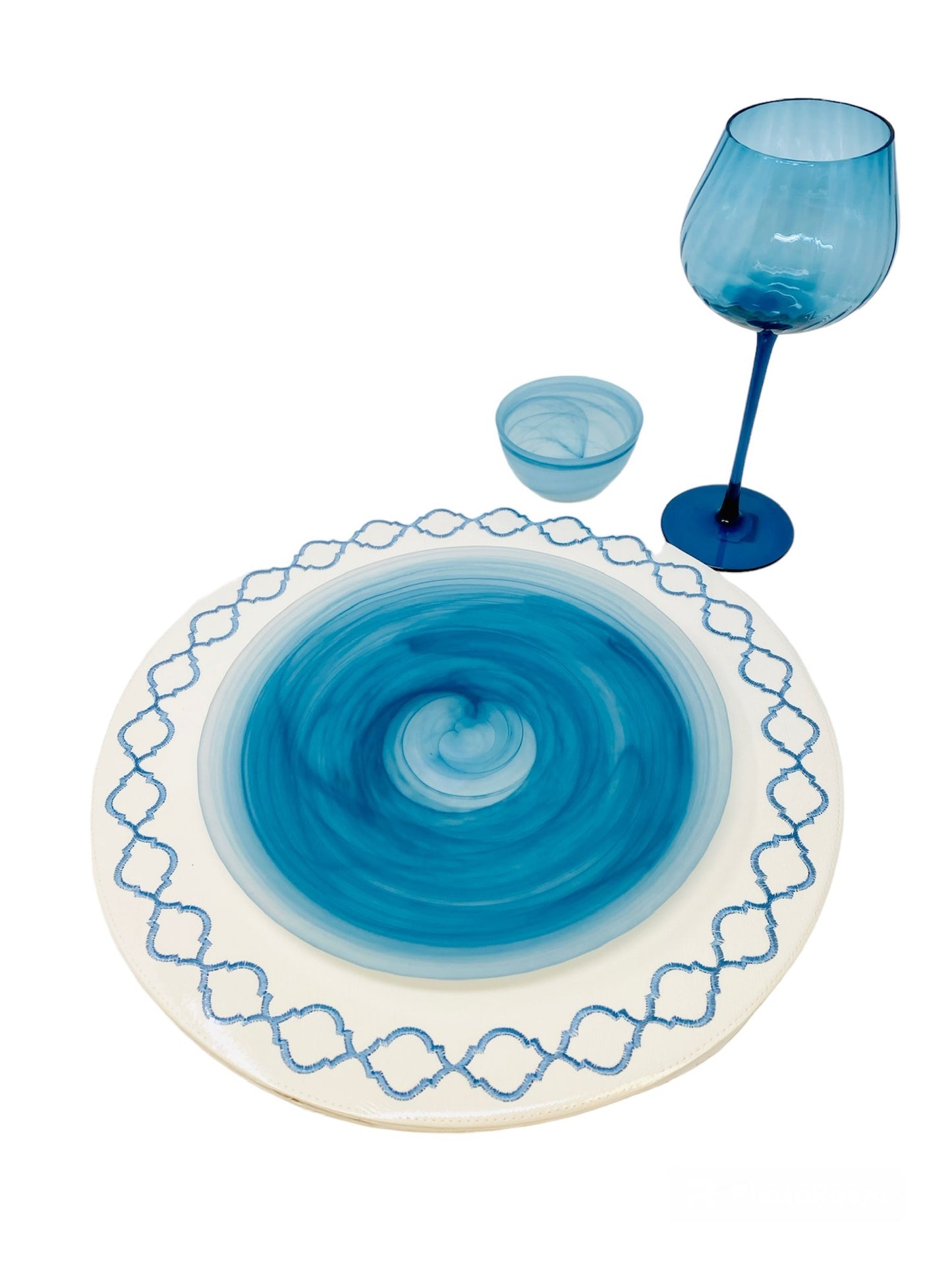 Glass Bowl in Aqua Blue Swirl