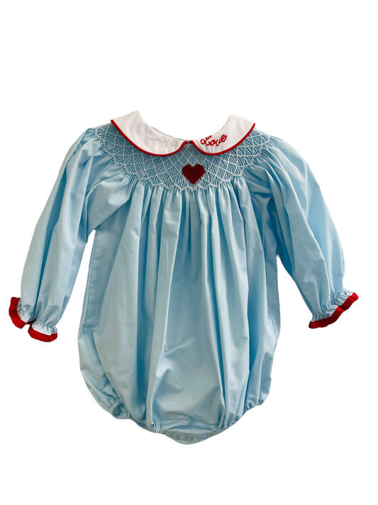 Long Sleeved Blue Smocked Love Bubble