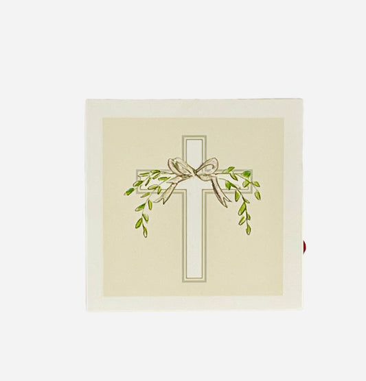 Gray Cross with Bow and Greenery Card