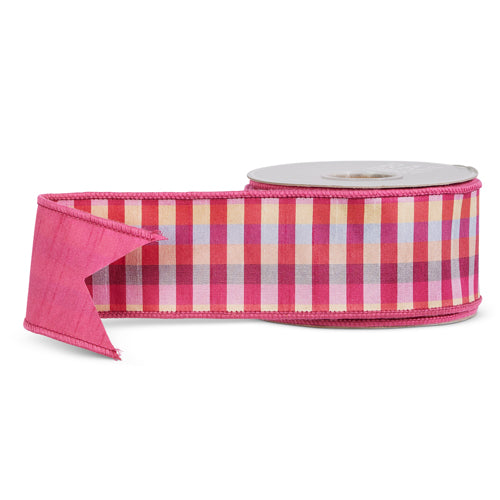 Pink Gingham Wired Ribbon