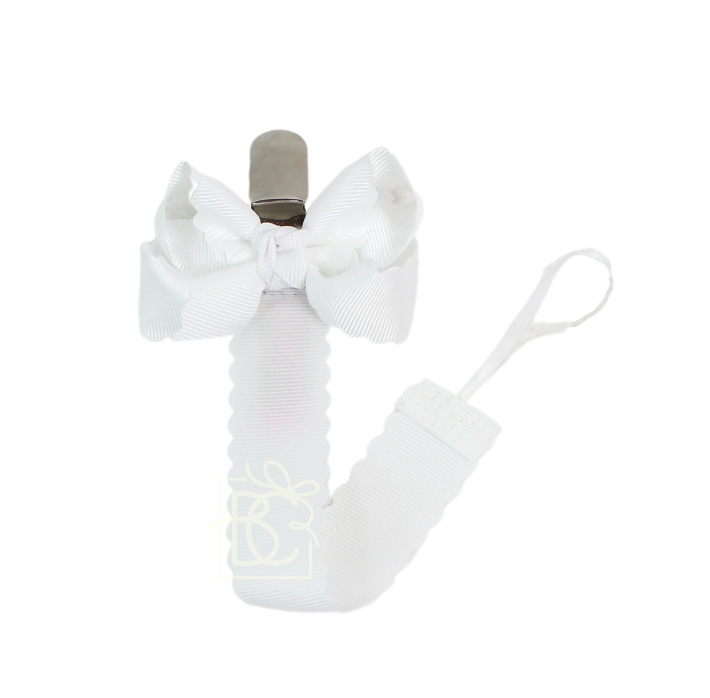 Scalloped Ribbon Pacifier Clip - White or Pink