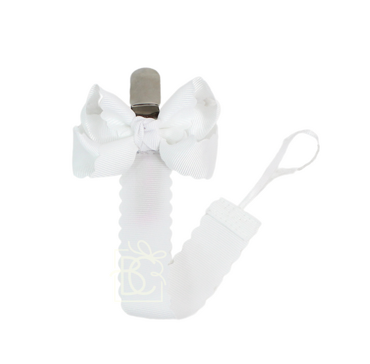 Scalloped Ribbon Pacifier Clip - White or Pink