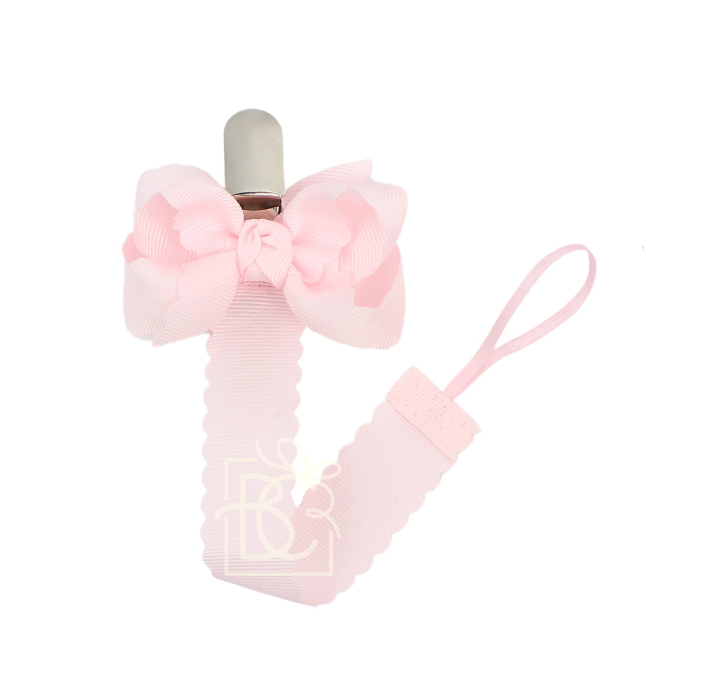 Scalloped Ribbon Pacifier Clip - White or Pink