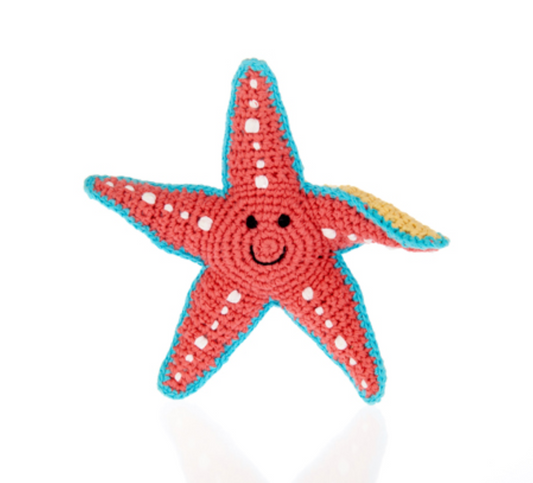Orange knit starfish rattle