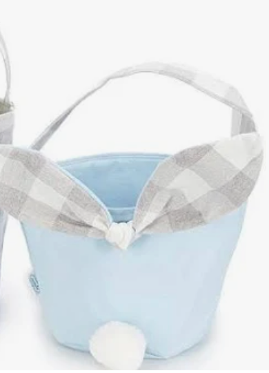 Blue Easter Basket with Gray Check Bunny Ears