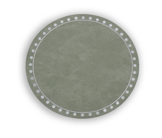 Round Embroidered Placemats in Green with White Dots