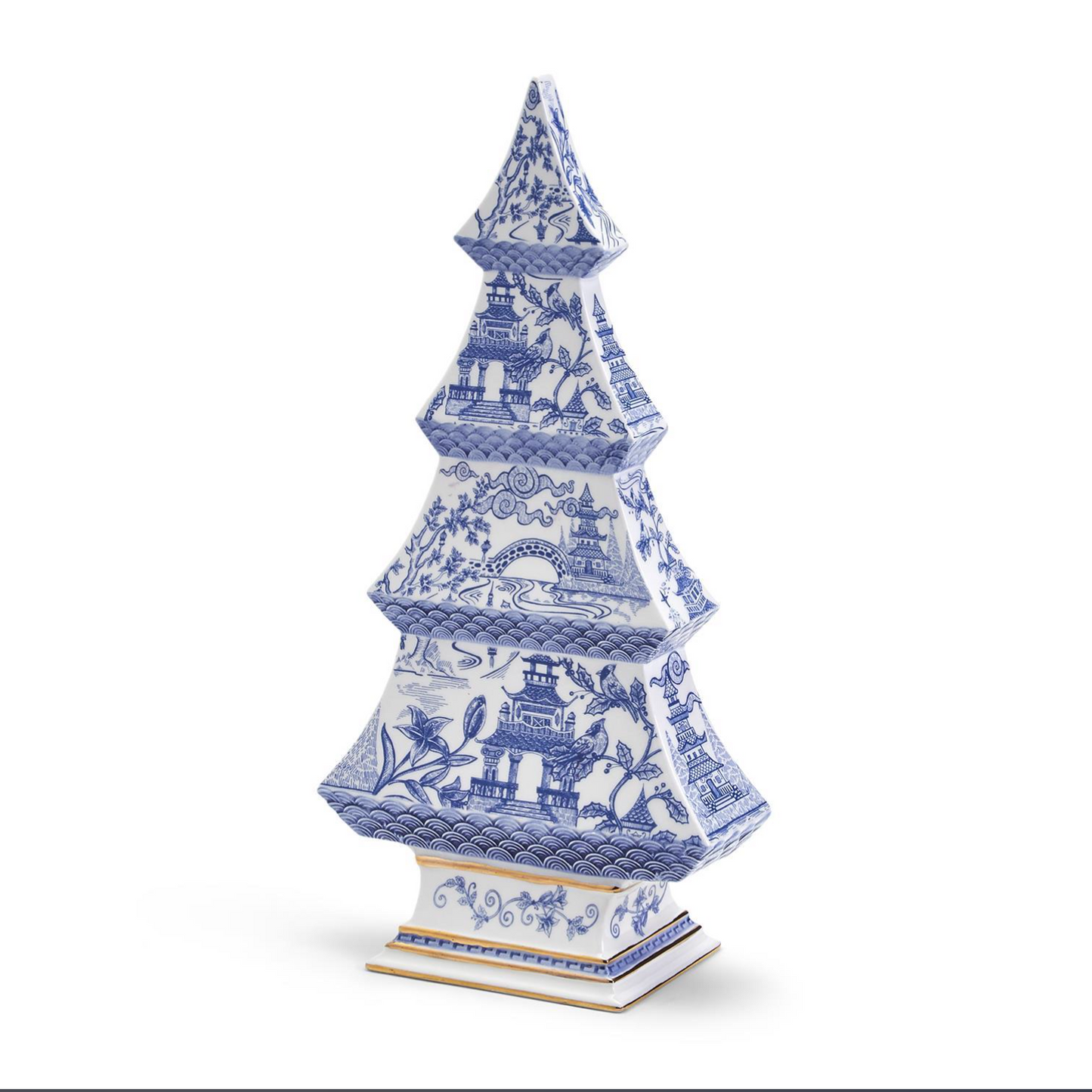 Blue and White Ceramic Chinoiserie Christmas Tree