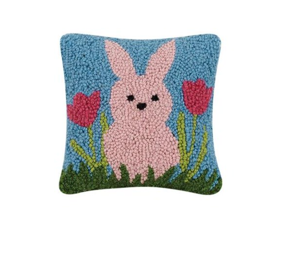 Blue Pillow with Pink Bunny