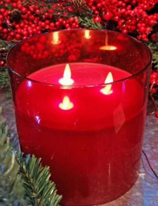 Large Red Glass Candle with 3 Wick