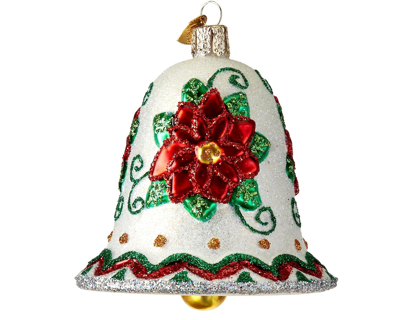 Bell with Red Poincettia Ornament