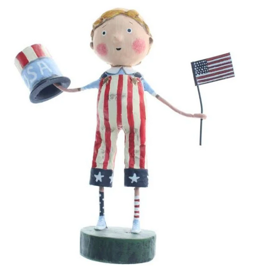 Boy Holding USA Hat and Flag