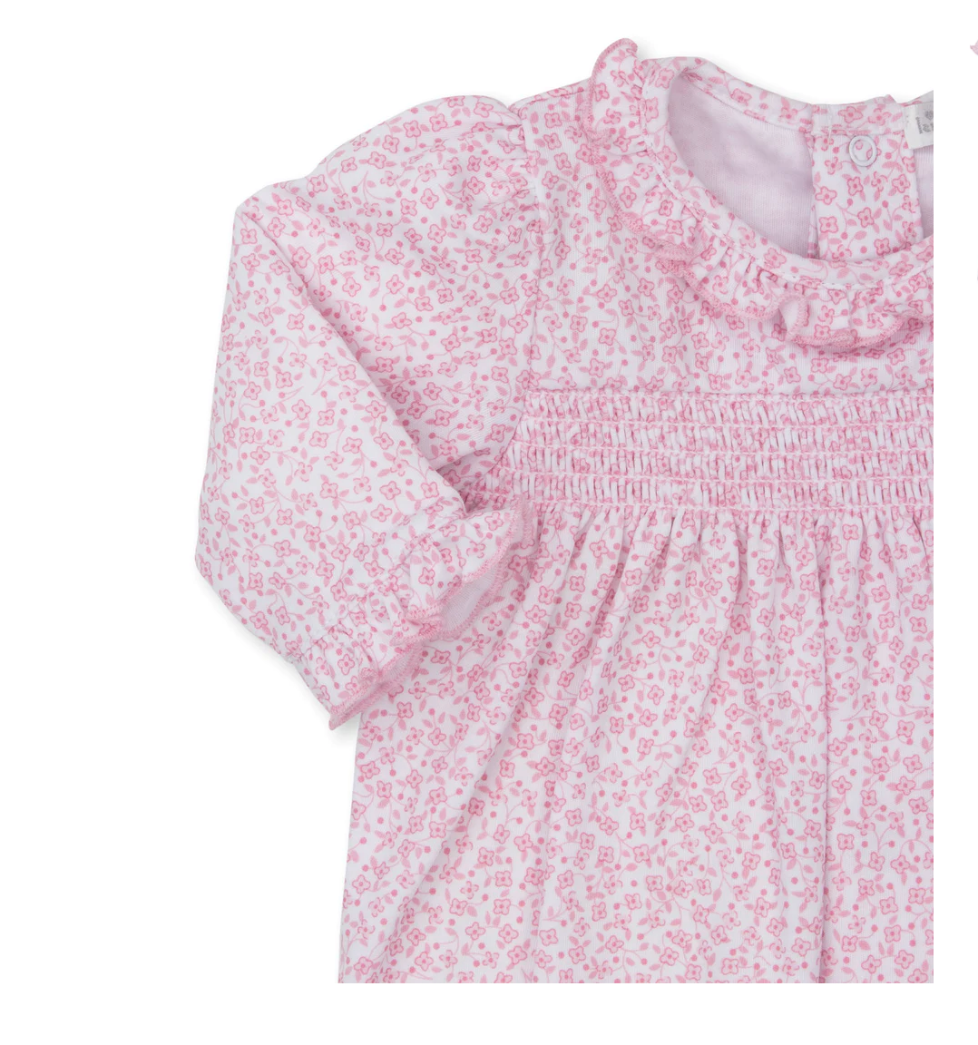 Smocked Pink Floral Long Sleeve Footed Onesie