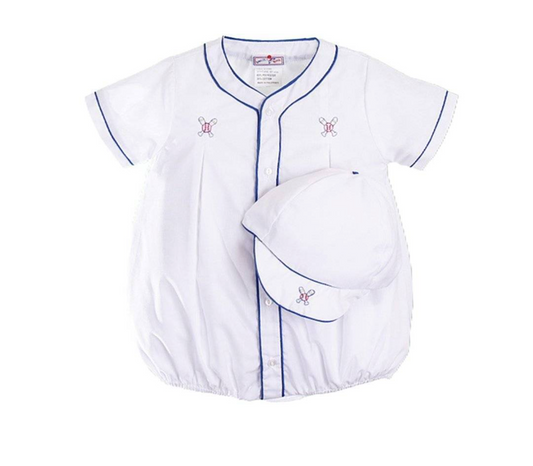 Bubble with Embroidered Baseball Bats Blue Gingham Check Trim with Cap